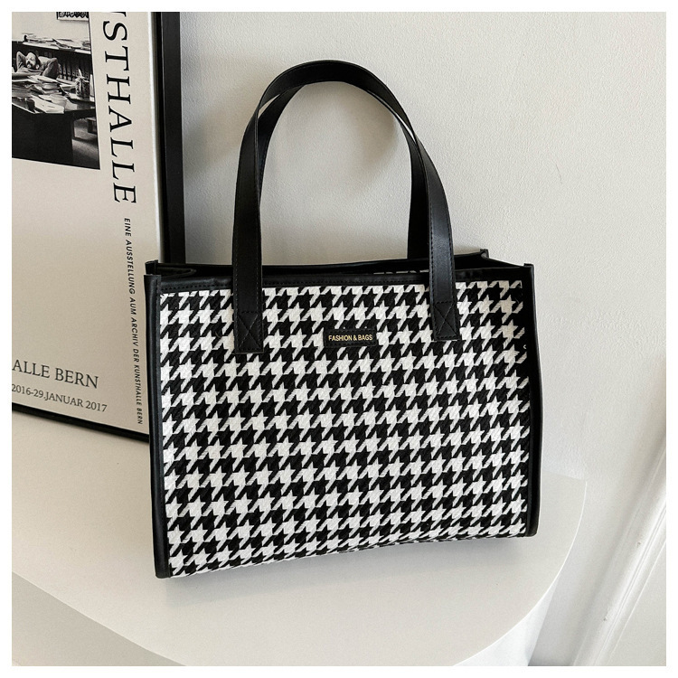 Womens Tote Bags | Manhattan Houndstooth Tweed Large Tote Handbags & Purses Black Multi